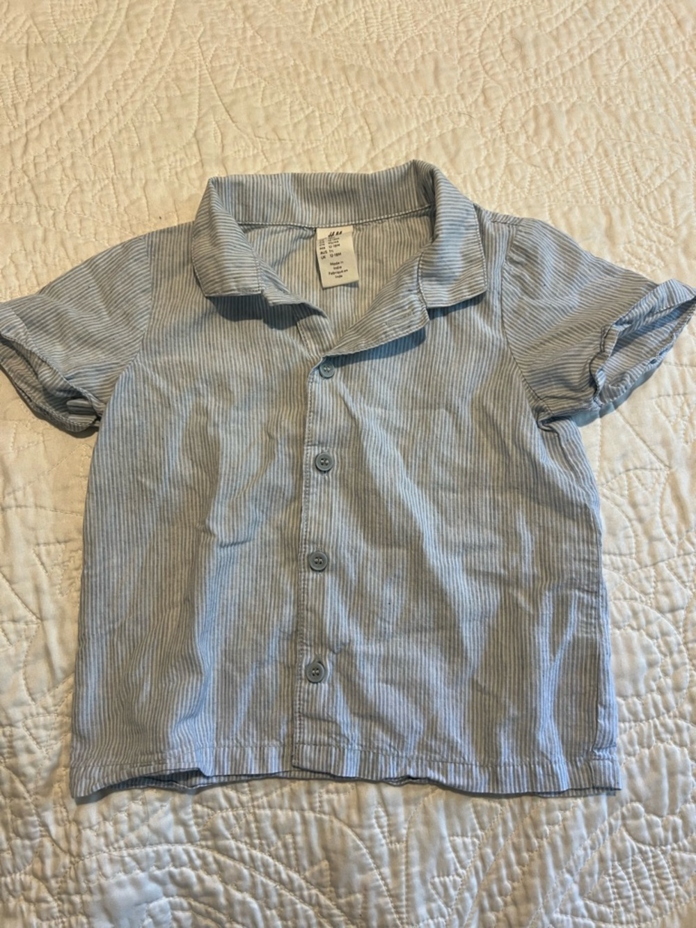 H&M Light Blue & White Striped Kids Button-Front Shirt